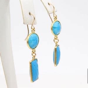 14 K Gold Blue Turquoise Earrings Southwestern Gemstone Etsy
