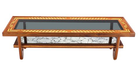 Get the best deals on rectangular coffee tables. Walnut Glass-Top Marquetry Design Long Coffee Table at 1stdibs