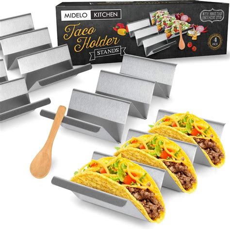 Tacos are one of the many joys in life and there's no denying they are favorite food of the masses! Taco Holder Stands | Taco holders, Easy food gifts, Serving spoons
