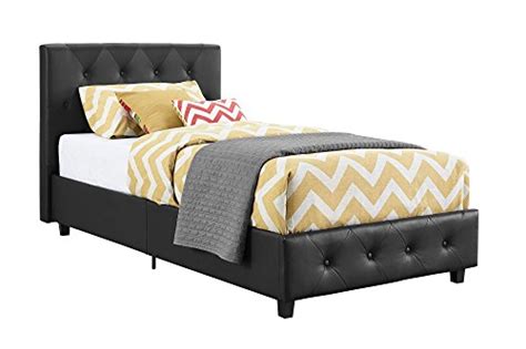 buy dhp dakota upholstered faux leather platform bed with wooden slat support and tufted