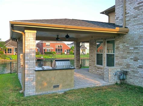 Patio Cover With Brick Columns And Outdoor Kitchen Hhi Patio Covers