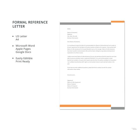 Free Formal Reference Letter Template In Microsoft Word Apple Pages