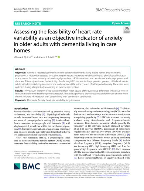 Pdf Assessing The Feasibility Of Heart Rate Variability As An Objective Indicator Of Anxiety