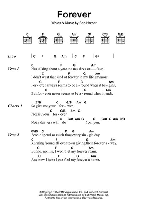 Choose and determine which version of forever and one chords and tabs by helloween you can play. Forever sheet music by Ben Harper (Lyrics & Chords - 117958)