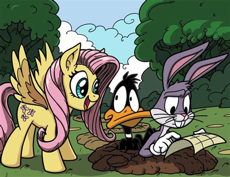 547466 Artist Latecustomer Bugs Bunny Crossover Daffy Duck Fluttershy Looney Tunes Safe