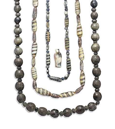 Three Egyptian Glass Bead Necklaces New Kingdom Dynasty Xviii Amarna Period Reign Of
