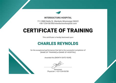 Free Hospital Training Certificate Template In Microsoft Word