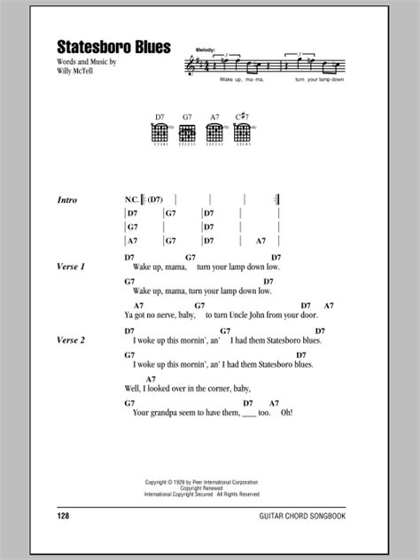 Statesboro Blues By Allman Brothers Band Guitar Chordslyrics Guitar Instructor