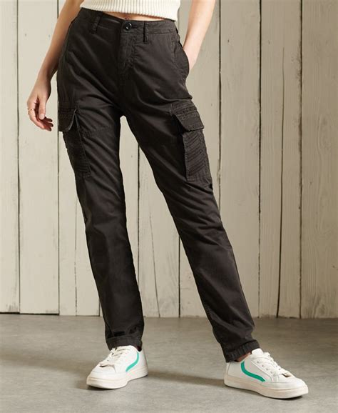 Womens Slim Cargo Trousers In Embroidered Black Superdry Uk