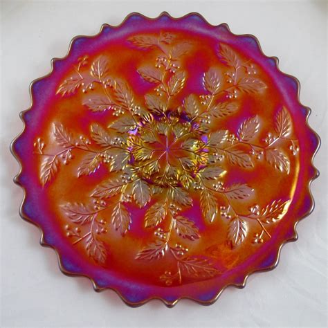 Fenton Red Holly Carnival Glass Plate Signed Don Fenton 2000 Carnival Glass