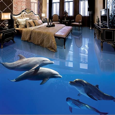 Beibehang Large Murals Flooring Marine Dolphins 3d Wallpaper Flooring