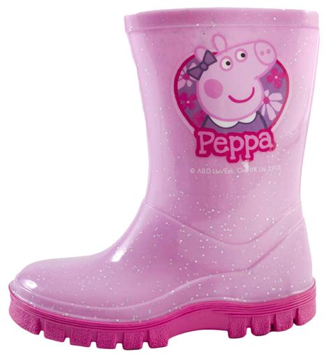 Girls Pink Peppa Pig Wellington Boots Kids Glitter Snow Wellies Size Uk