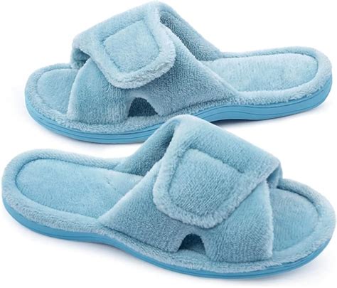 Git Up Womens Memory Foam Slippers With Arch Support Adjustable Velcro