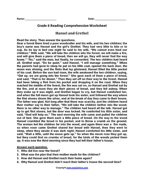 Free Printable 6th Grade Reading Worksheets Printable Worksheets