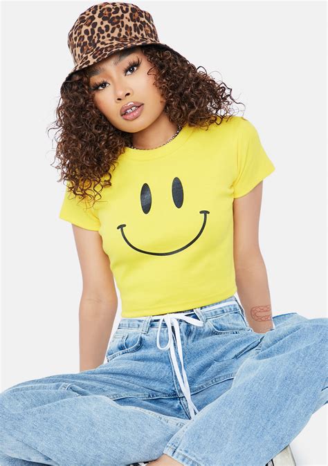 smiley face cropped tee shirt yellow dolls kill