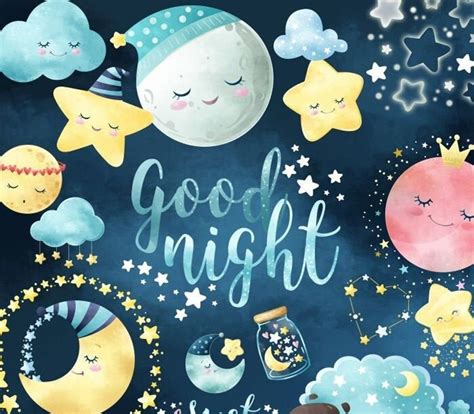 Watercolor Good Night Clip Art Sweet Dreams Clipart Moon Stars