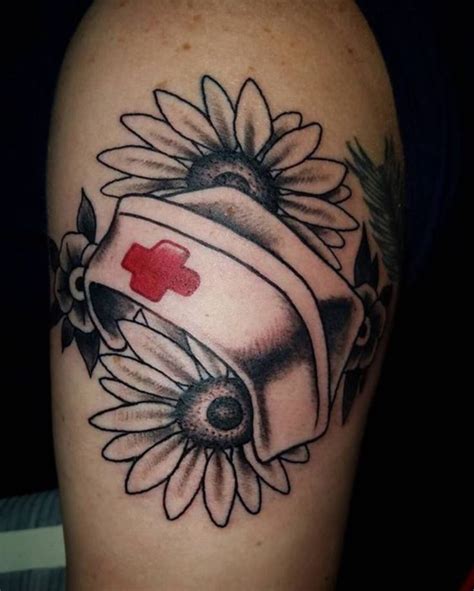 nurse tattoo wild flowers  nurse hat artist joshua euton