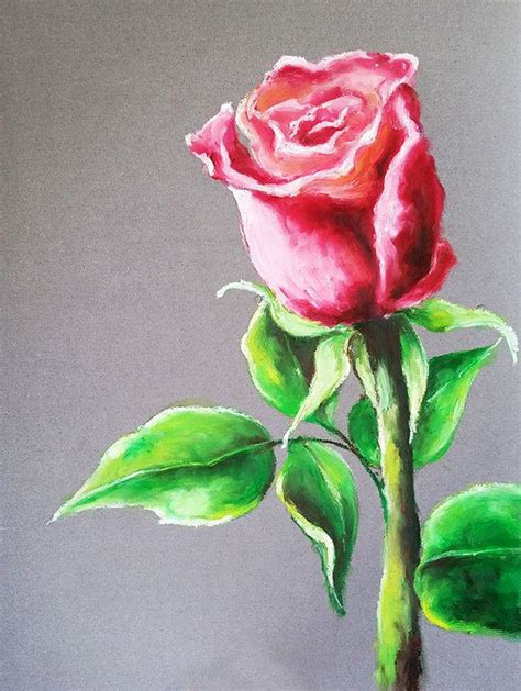 Dibujo Pastel Original Rojo Impresionista Arte Floral Pintura De