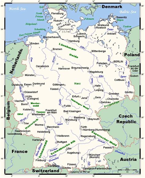 Rivers In Germany Map Map Of Germany Rivers Western Europe Europe