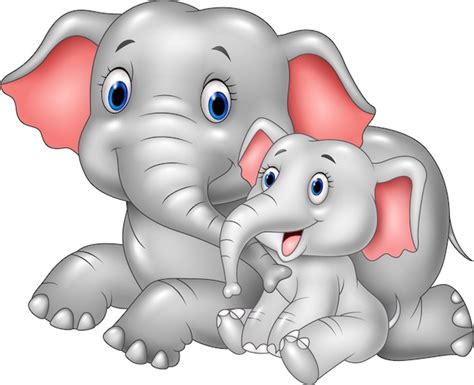 Cartoon Happy Mother And Baby Elephant Premium Vector