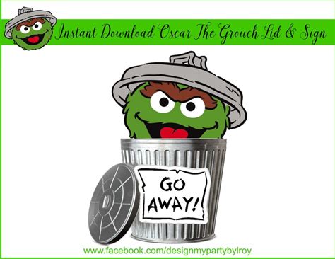 Metal Buckets Instant Download Oscar The Grouch Trash Can Lid And Sign