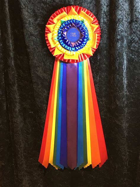 Full Rainbow Rosette With 8 Colour Ribbons Points And Flags Etsy
