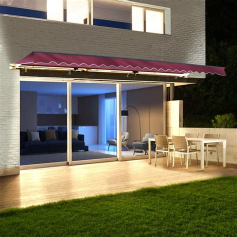 Aleko 10 X 8 Red Led Half Cassette Motorized Retractable Patio Awning