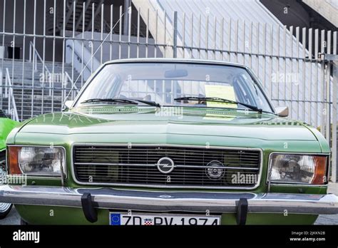 A Green Opel Rekord Car Displayed At A Classic Car Exhibition In Zadar