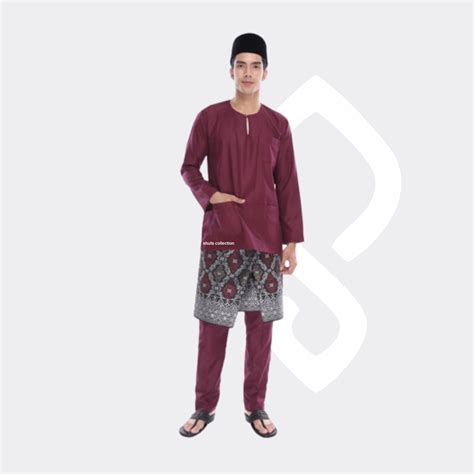 Jual Baju Koko Pria Melayu Teluk Belanga Bahan Satin Setelan Muslim