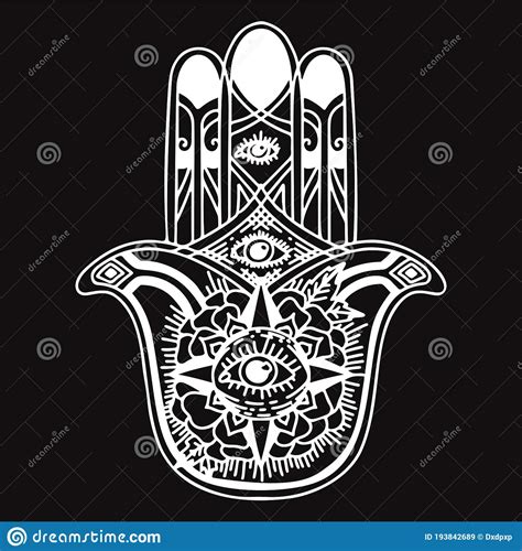 Hamsa Hand Drawn Bohemian Symbol With Eye Decorative Religious Element