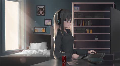 1920x1080 Anime Girl Headphones Working 4k Laptop Full Hd 1080p Hd 4k