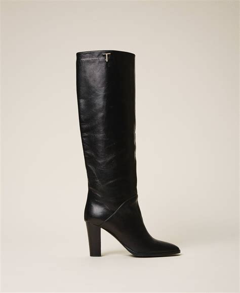 Leather High Boots Woman Black Twinset Milano