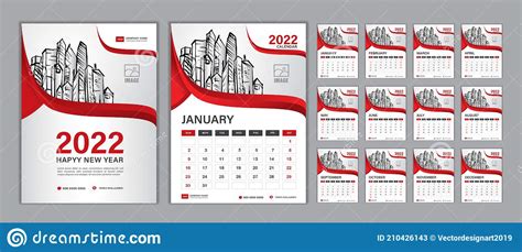 Desain Kalender 2022 Year 2022 Calendar Horizontal Vector Design