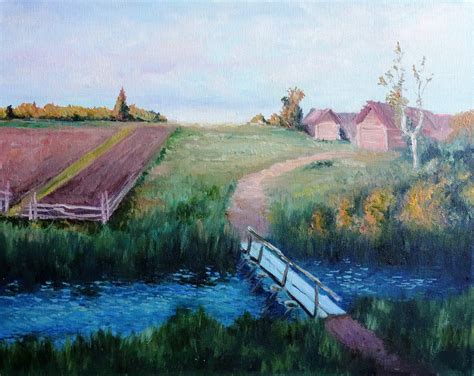 Rural Landscape Oil Painting Original Art River Canvas Art Etsy