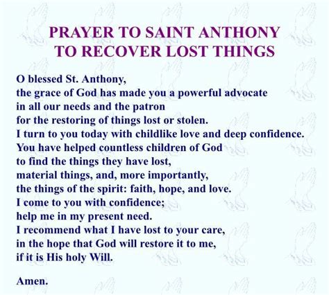 Prayers To Saint Anthony For Lost Things Find What You Need By