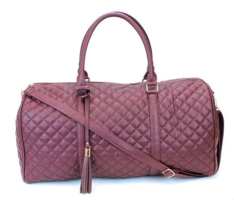 Womens Quilted Leather Weekender Travel Duffel Bag With Rose Gold Hardware Large 22 Size