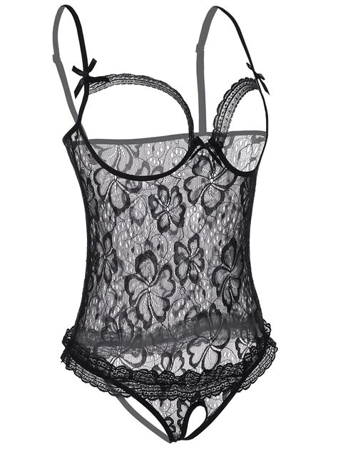 23 Off 2020 Crotchless Open Cup Lace Lingerie Teddy In Black Dresslily