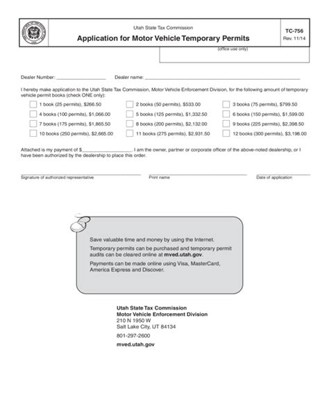 Tc 756 Application For Utah Motir Vehicle Temorary Permits Edit