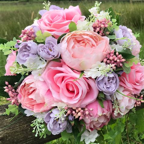 A Wedding Bouquet Of Lilac And Pink Artificial Silk Flowers Abigailrose