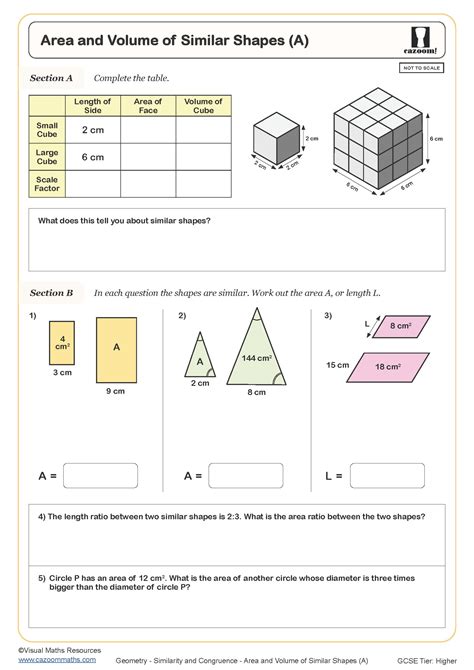 Area And Volume Of Similar Shapes A Worksheet Cazoom Maths Worksheets