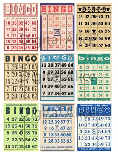 Vintage Bingo Cards Instant Download Printable 9 Mini