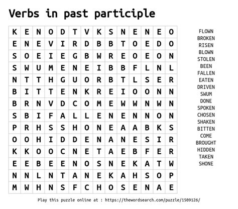 Verbs In Past Participle Word Search