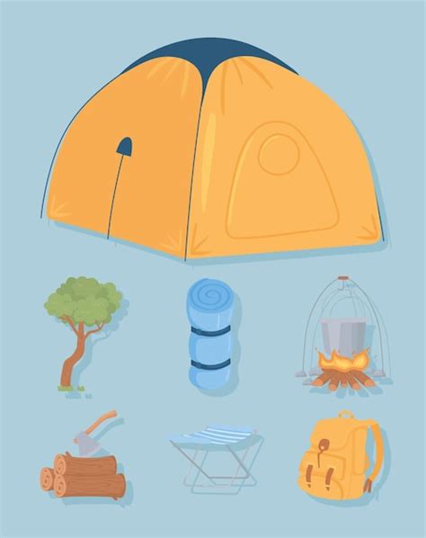 Conjunto De Equipo De Camping Vector Premium