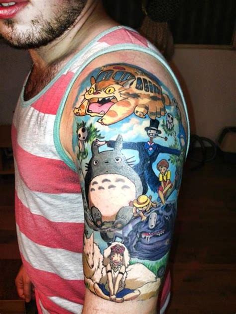 Half Sleeve With The Ghibli Gang Unknown Artist Ghibli Tattoo Studio Ghibli Tattoo Geek