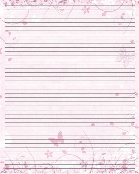 Lined Pink Butterfly Stationery Free Printable Stationery Printable