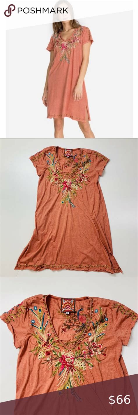 Johnny Was Peacock Tunic Embroidered Dress Adobe Orange Floral Tunic Xs