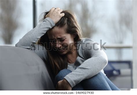 Sad Girl Complaining Crying Alone Sitting Stock Photo 1469027930