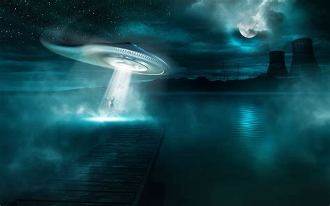 Moon Water Night Spaceship Aliens Space Wallpapers Hd Desktop