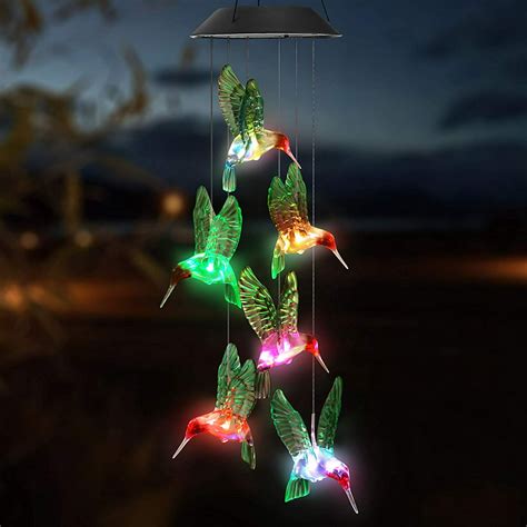 Led Solar Hummingbird Wind Chime Lightoutdoor Waterproof Multi Color