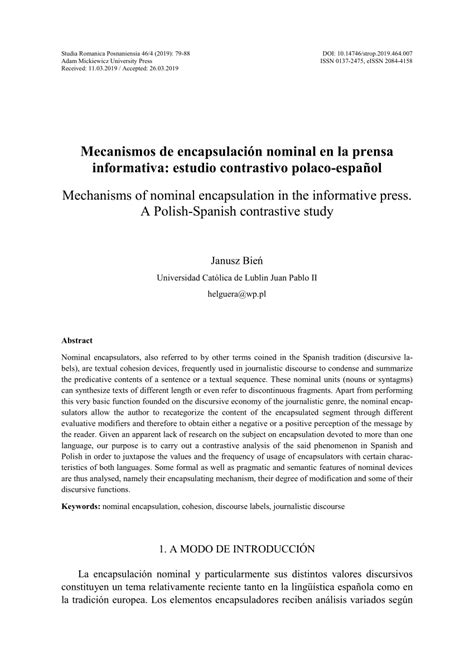 Pdf Mecanismos De Encapsulación Nominal En La Prensa Informativa